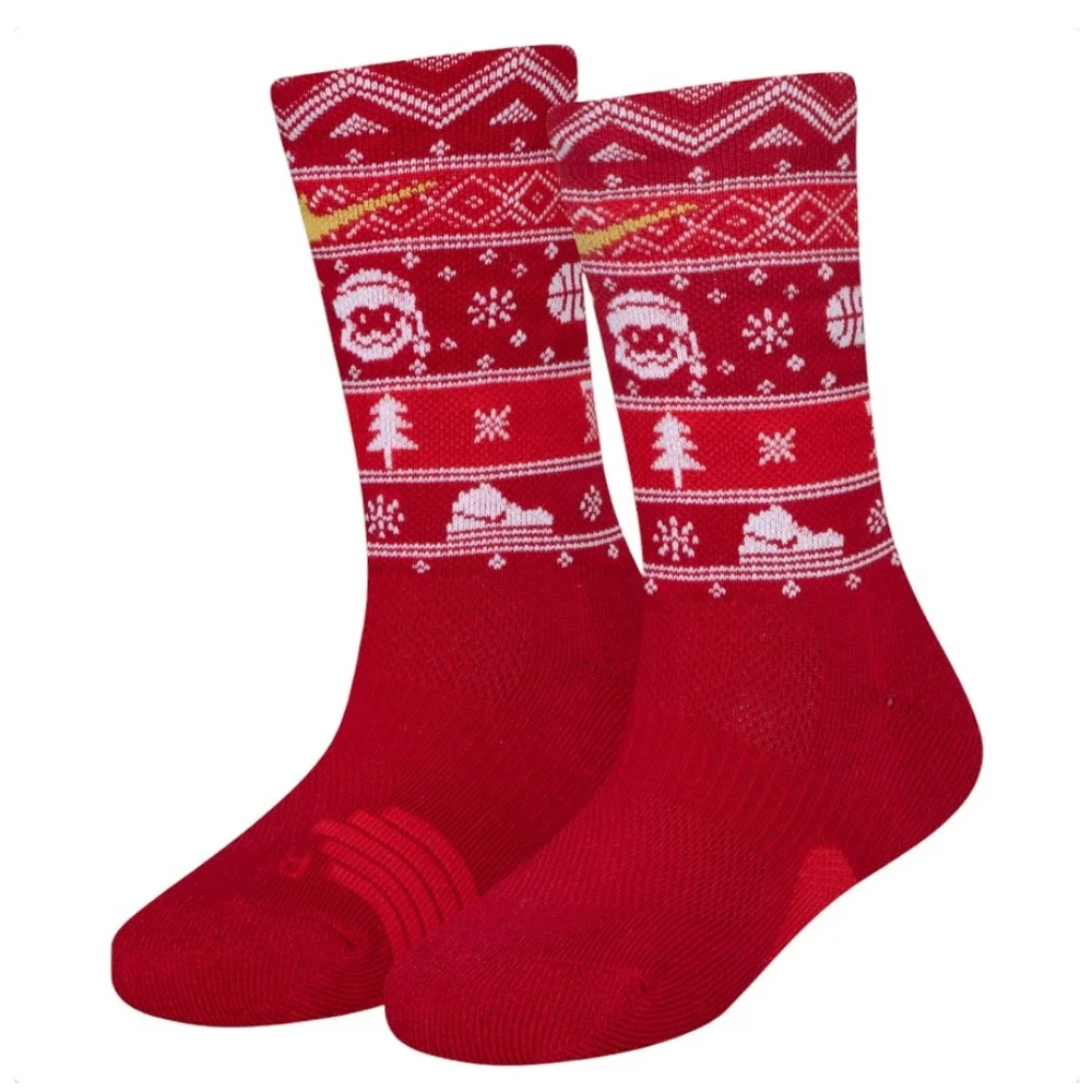 Nike Youth Green & Red Holiday Elite Basketball Crew Socks 2 Pairs